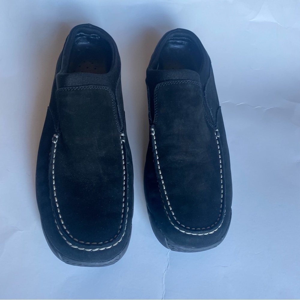 Naturalizer Woman’s Sz 8M Black Suede Leather Mule Slip-on Shoes White Stitching